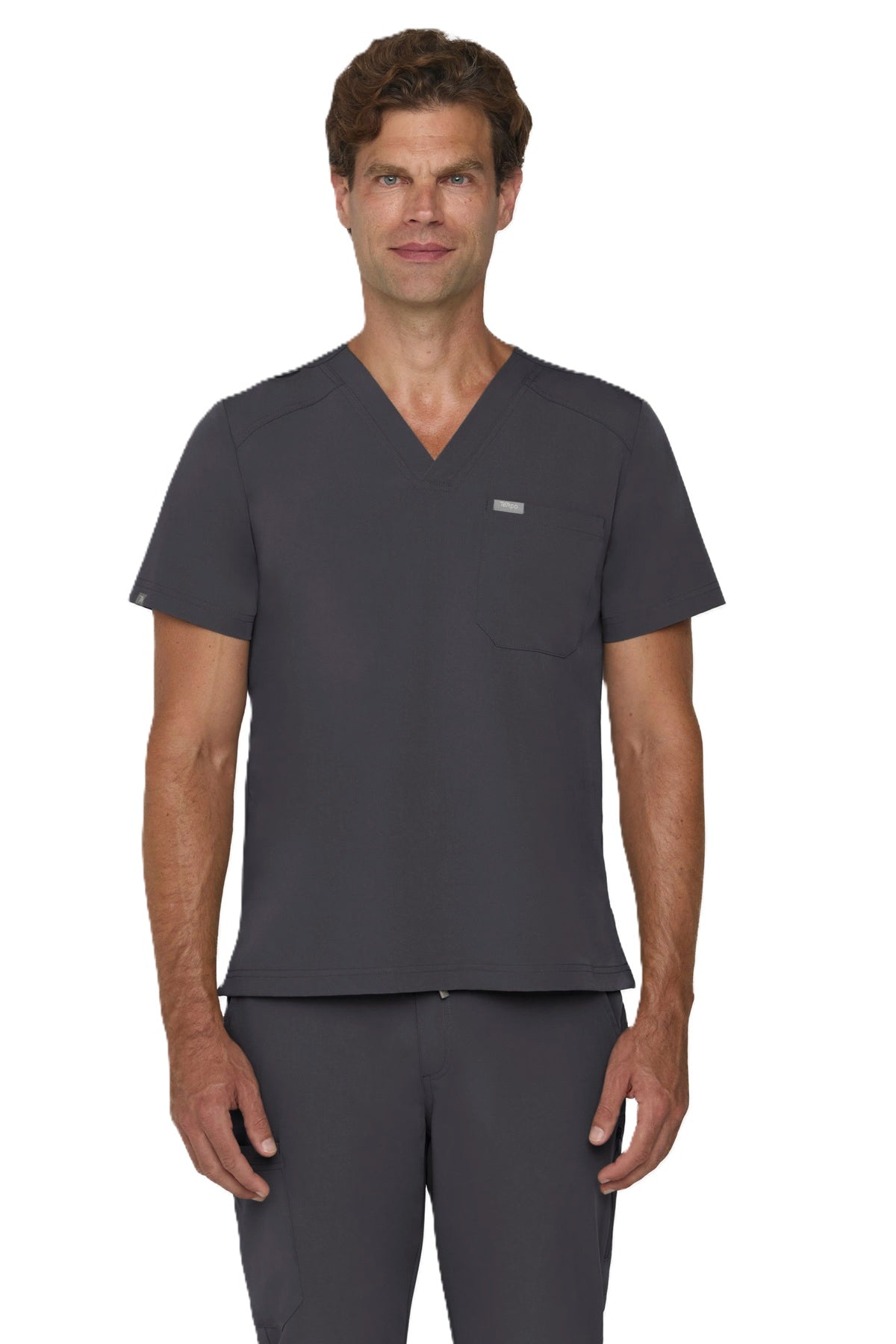 Tempo T172 men's tuckable V-neck scrub top in pewter grey