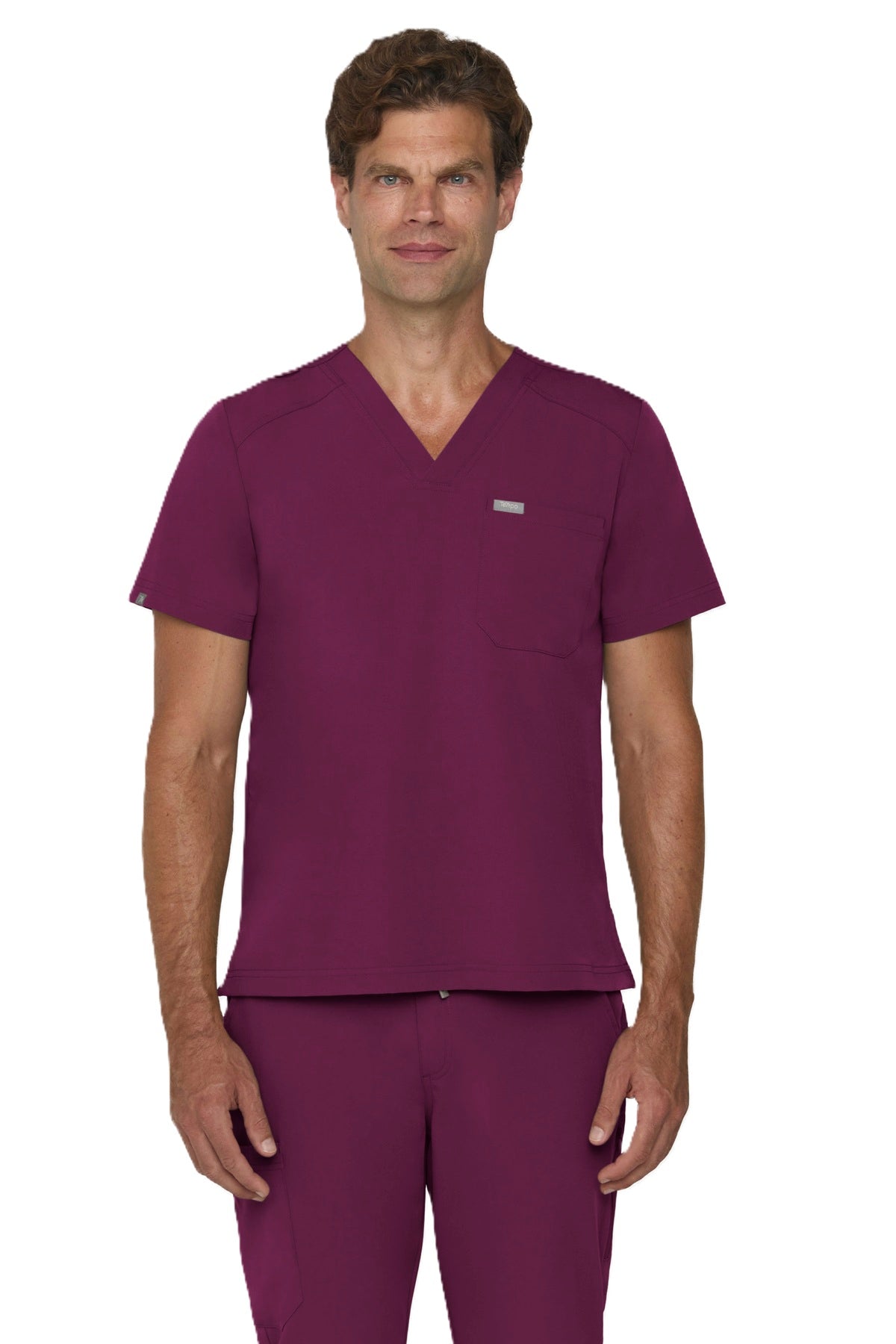 Tempo T172 men's tuckable V-neck scrub top in wine