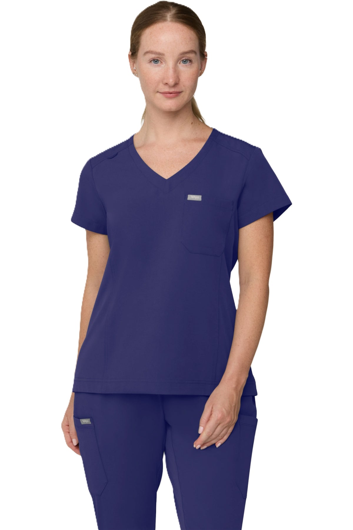 Tempo T102 women's tuckable scrub top in navy blue.