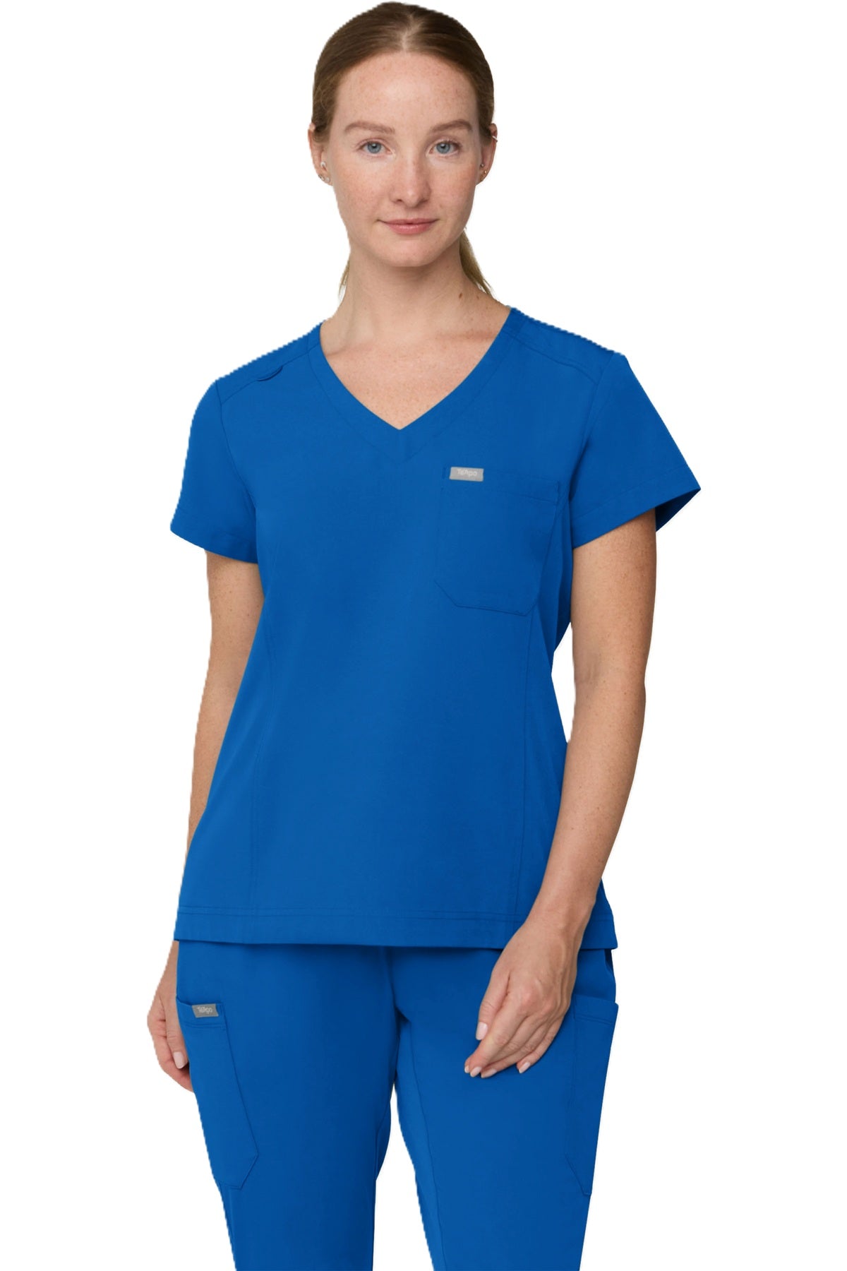 Tempo T102 women's tuckable scrub top in royal blue.