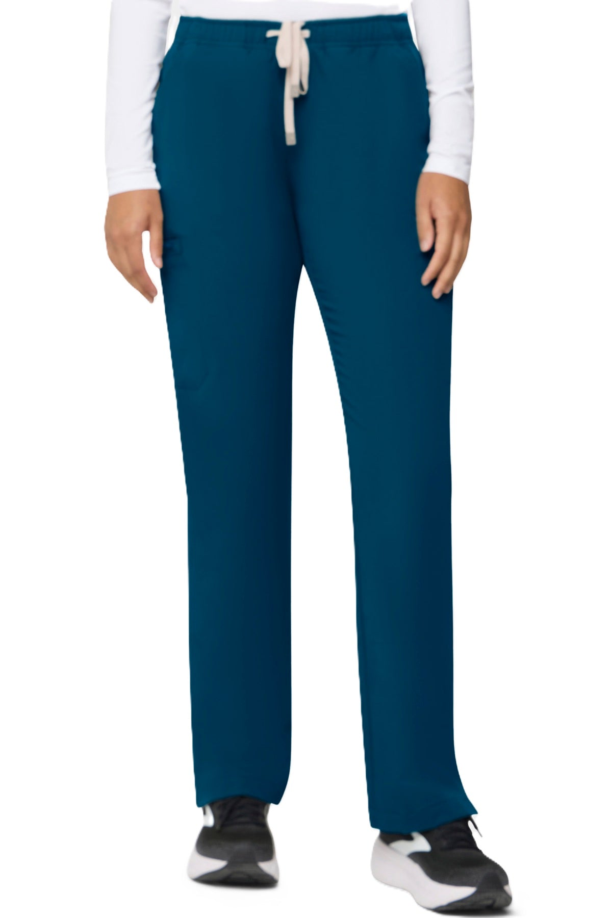 Tempo T201 women's straight leg scrub pants - caribbean blue, moisture-wicking four-way stretch fabric.