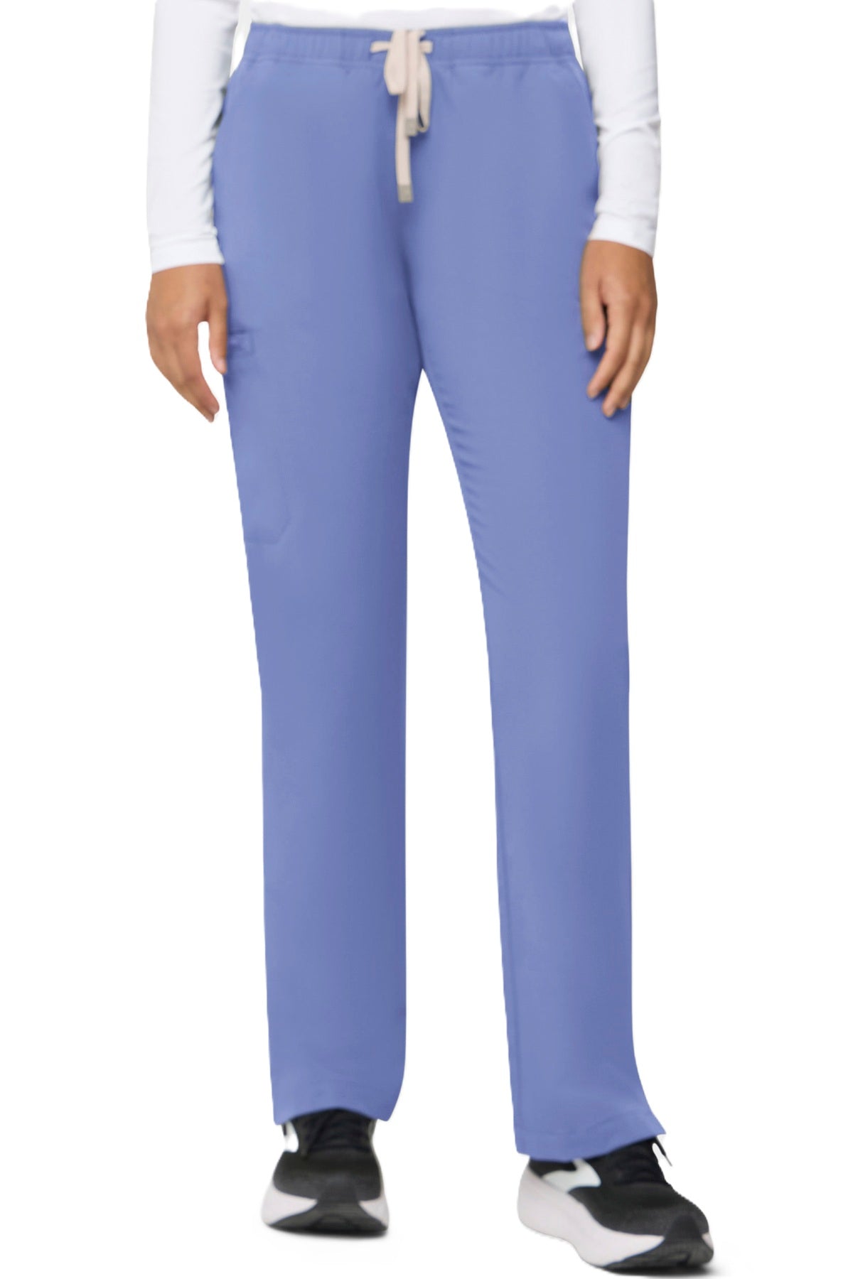 Tempo T201 women's straight leg scrub pants - ceil blue, moisture-wicking four-way stretch fabric.