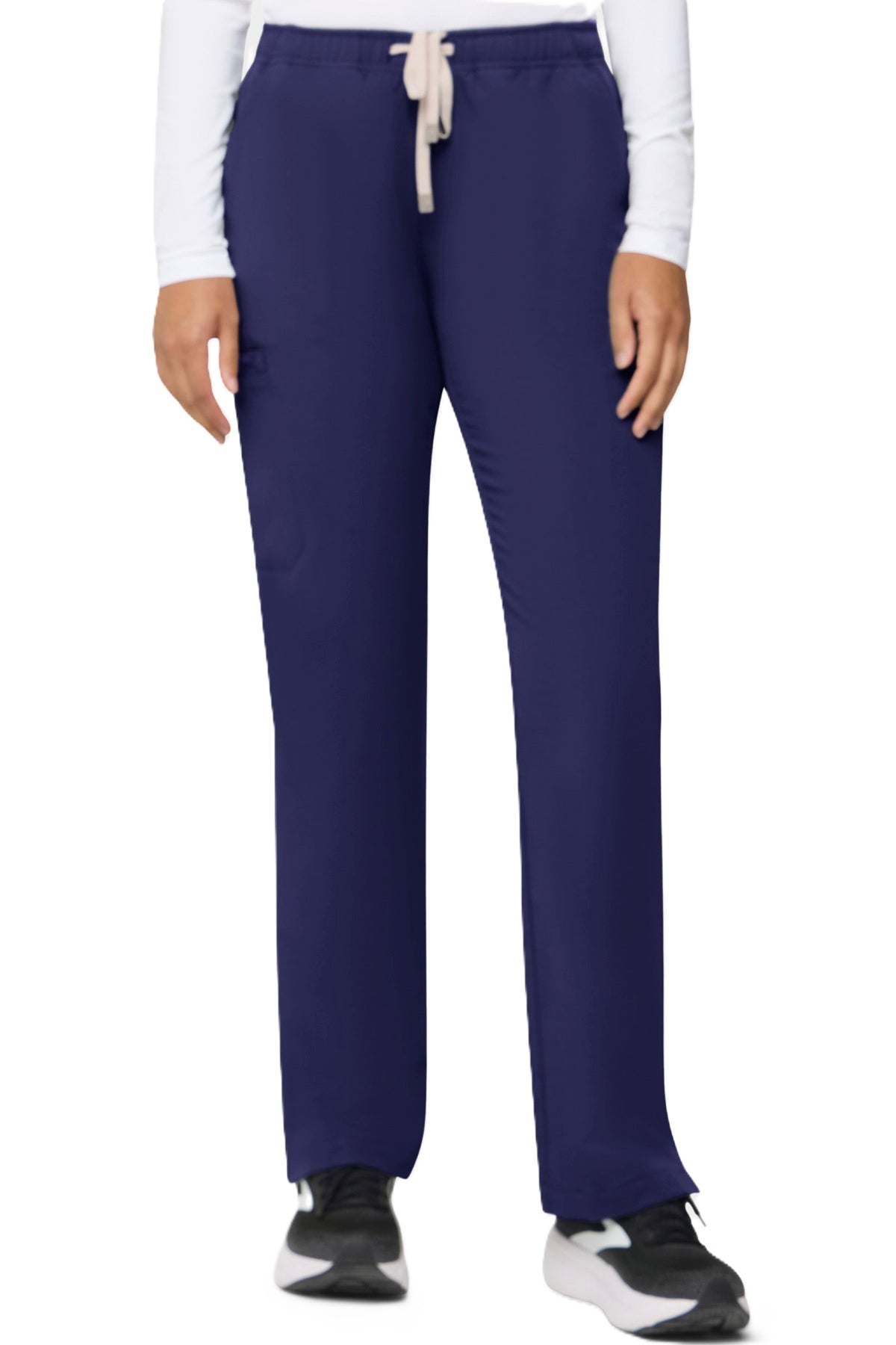 Tempo T201 women's straight leg scrub pants - navy blue, moisture-wicking four-way stretch fabric.