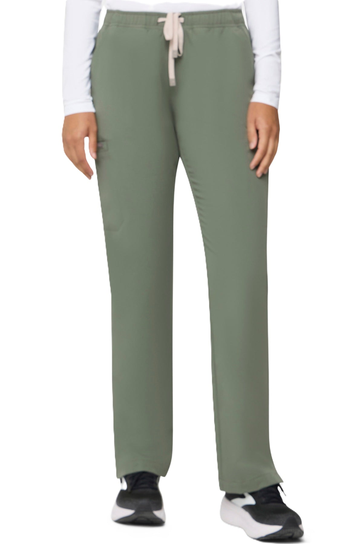 Tempo T201 women's straight leg scrub pants - olive green, moisture-wicking four-way stretch fabric.