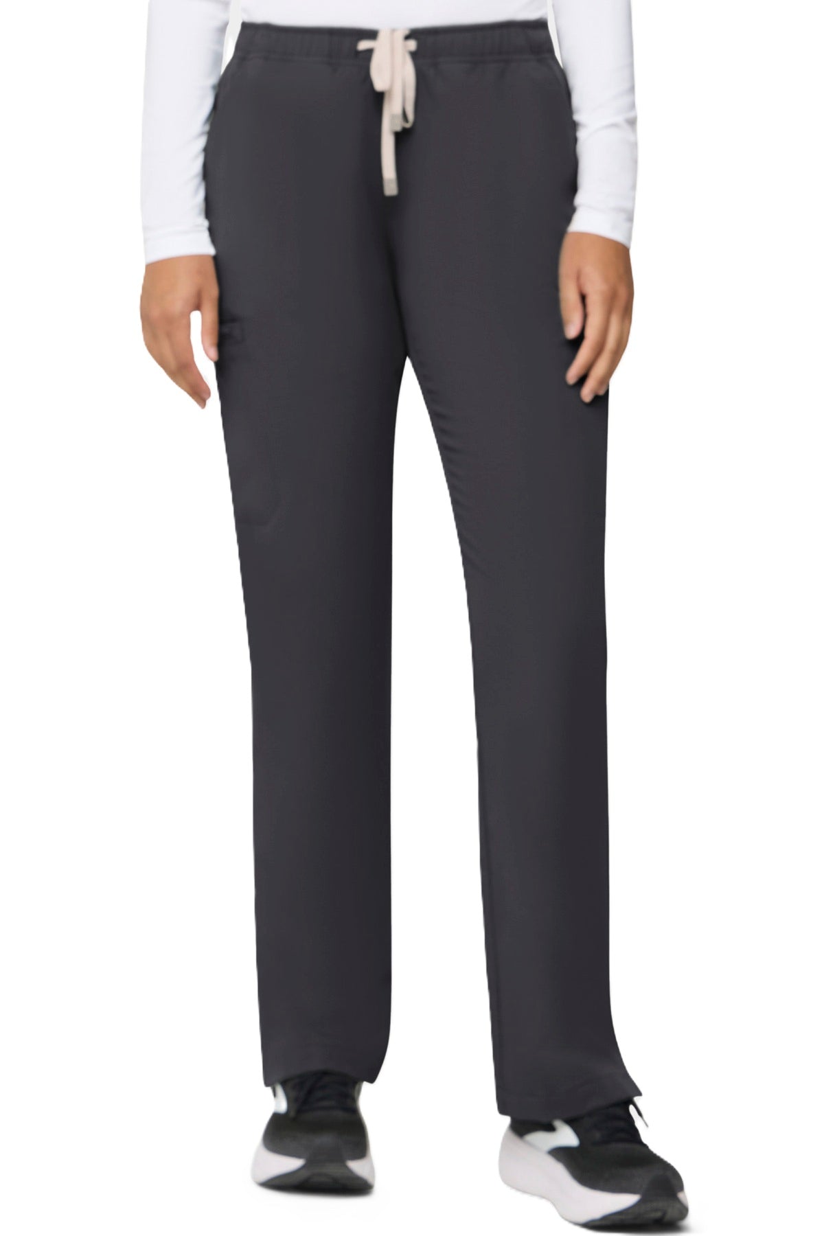 Tempo T201 women's straight leg scrub pants - pewter grey, moisture-wicking four-way stretch fabric.