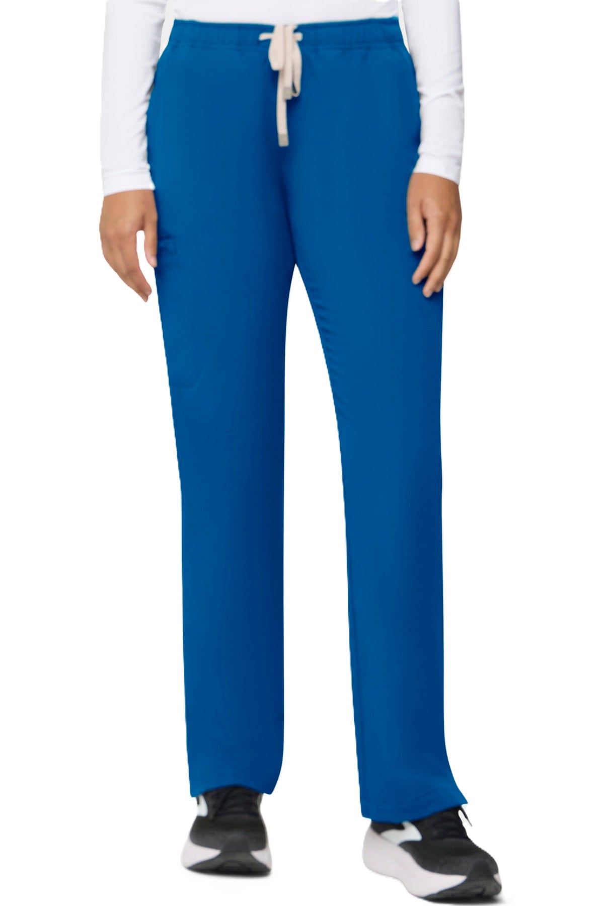 Tempo T201 women's straight leg scrub pants - royal blue, moisture-wicking four-way stretch fabric.