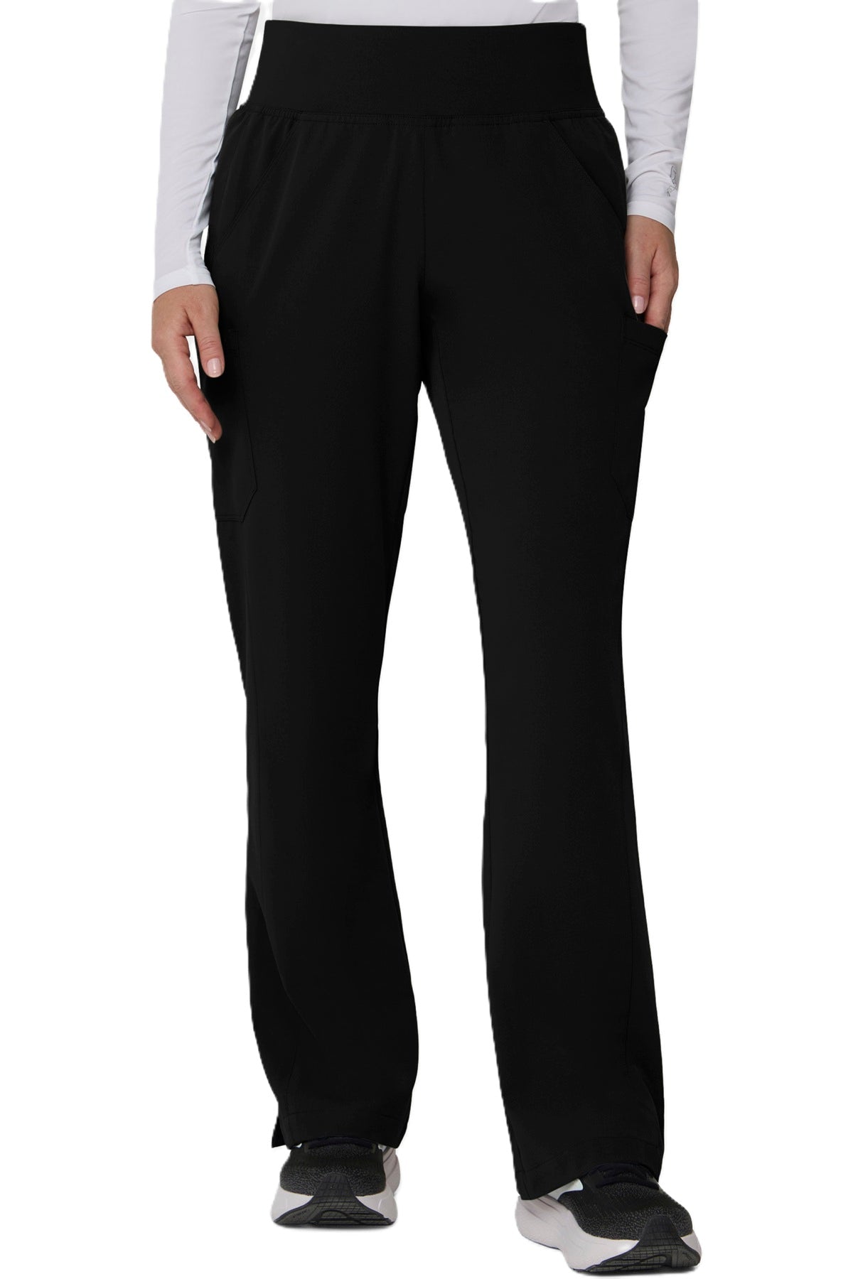 Tempo T203 women's black flare-leg scrub pants.