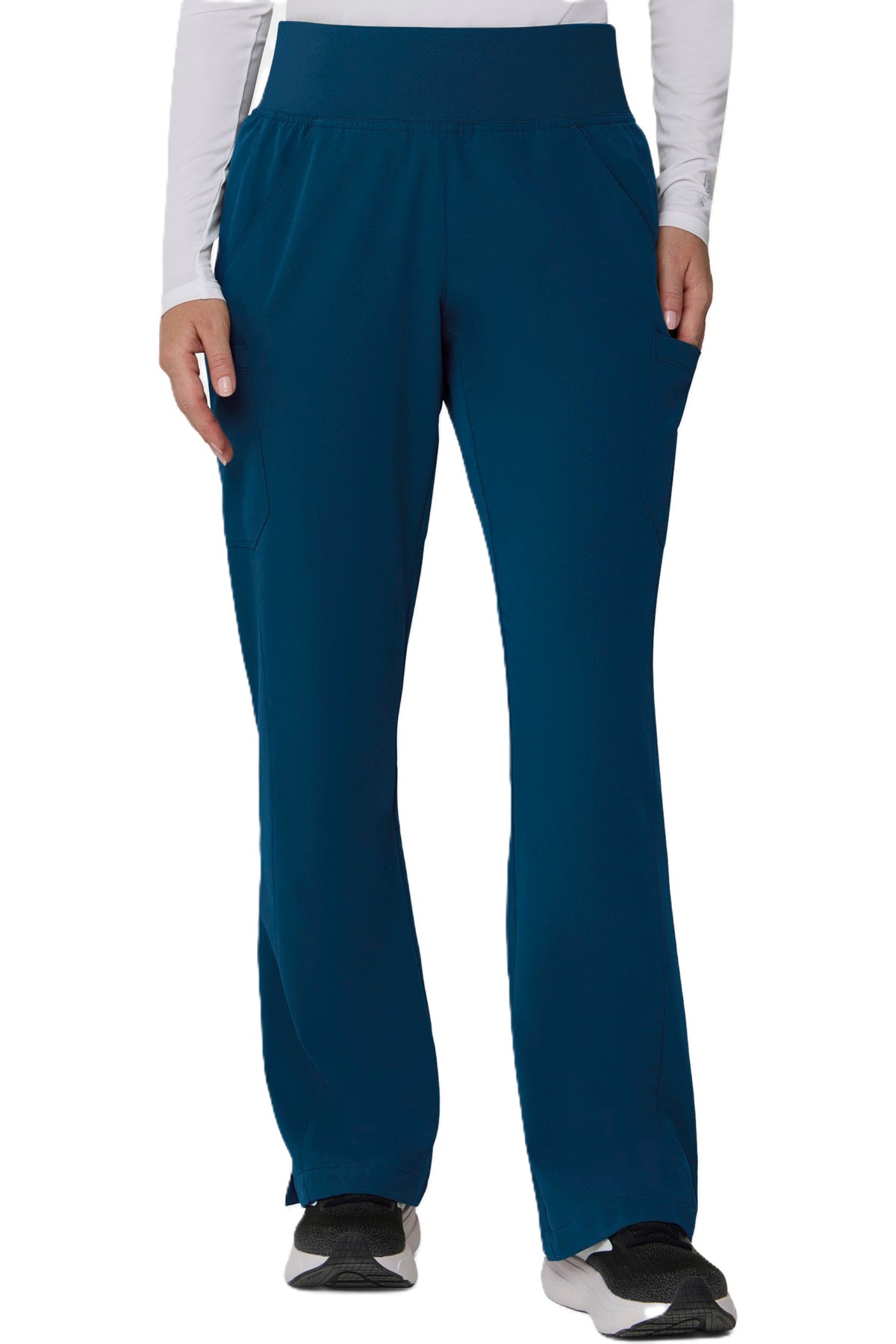 Tempo T203 women's caribbean blue flare-leg scrub pants.