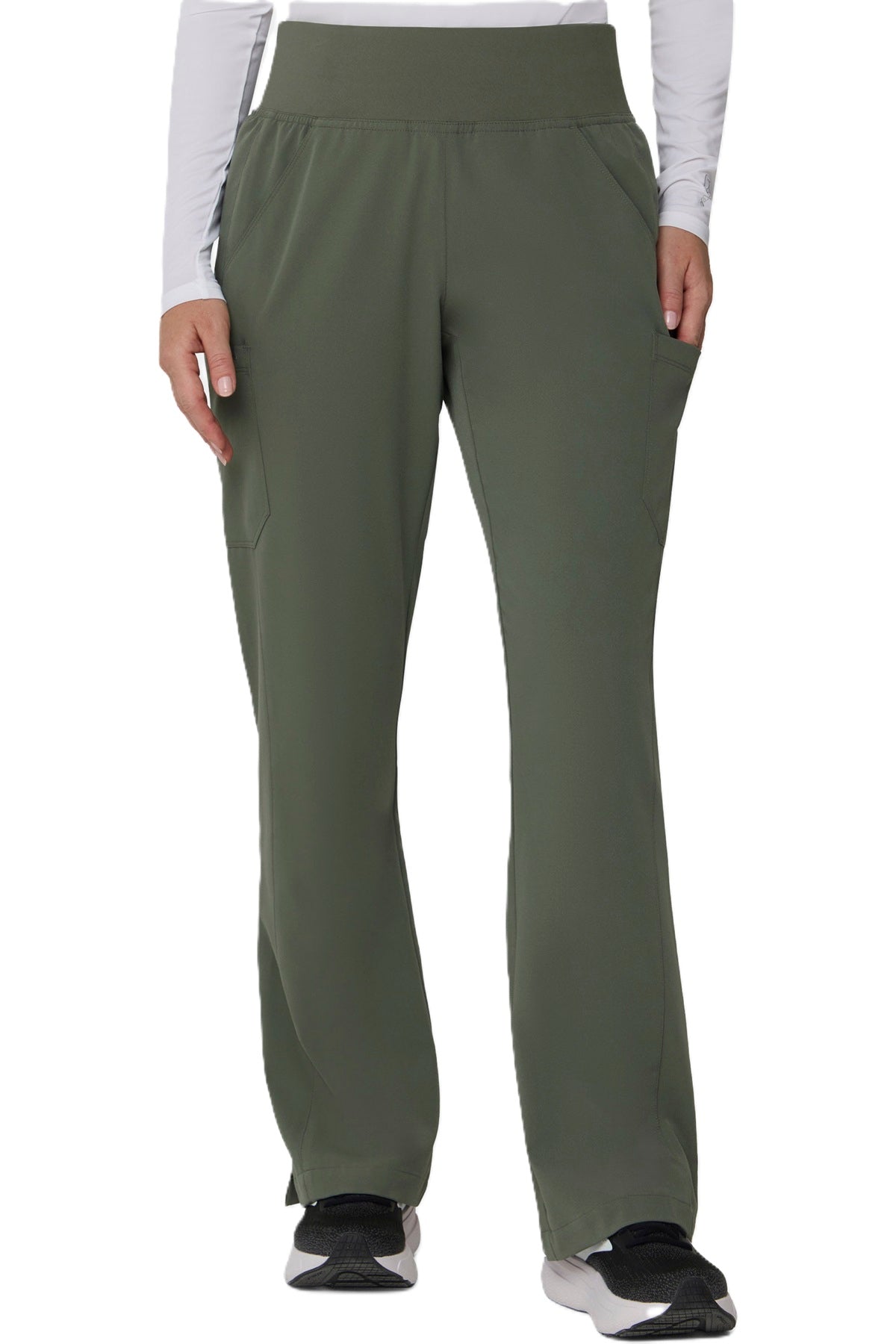 Tempo T203 women's olive green flare-leg scrub pants.