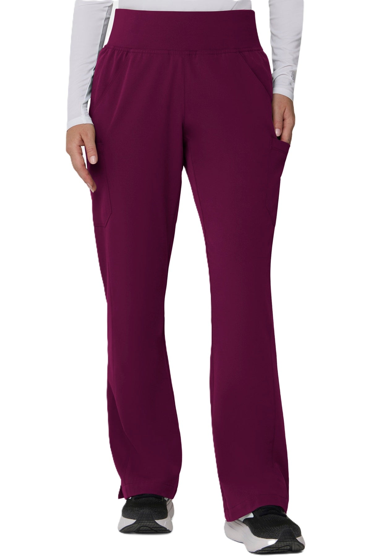 Tempo T203 women's wine flare-leg scrub pants.