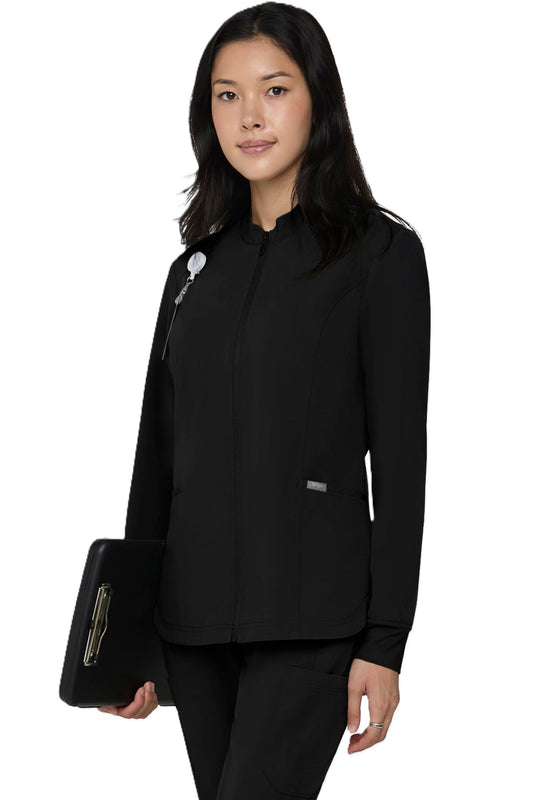 Tempo T301 women's zip-front scrub jacket in black