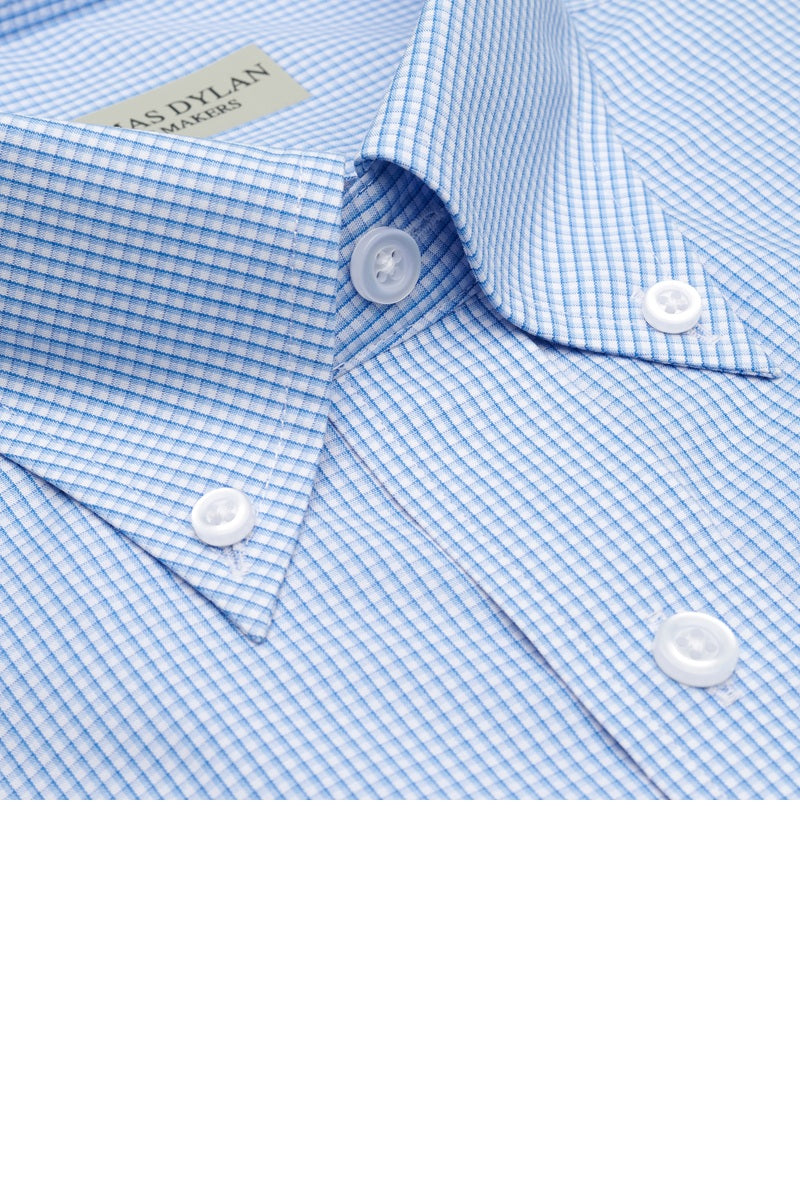 Thomas Dylan Dress Shirt Long Sleeve Button Down Collar in Blue Check