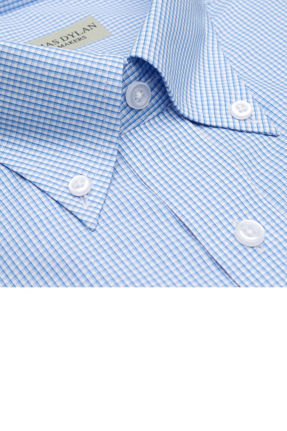 Thomas Dylan Dress Shirt Long Sleeve Button Down Collar in Blue Check