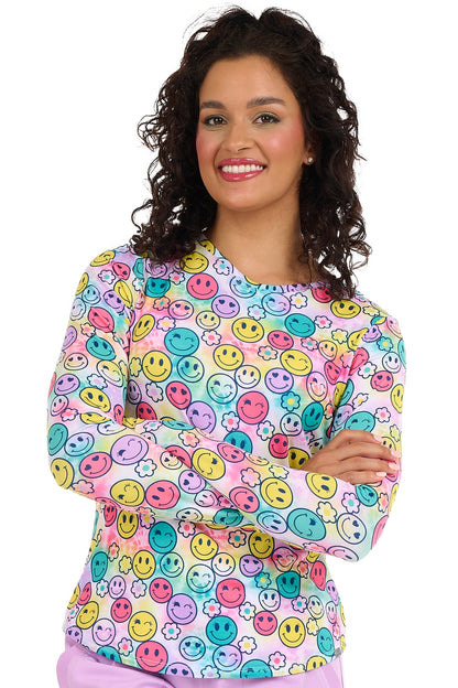 Zavate 1155 brushed knit underscrub tee in Joyful Days print - comfortable long sleeve round neck shirt for healthcare professionals.