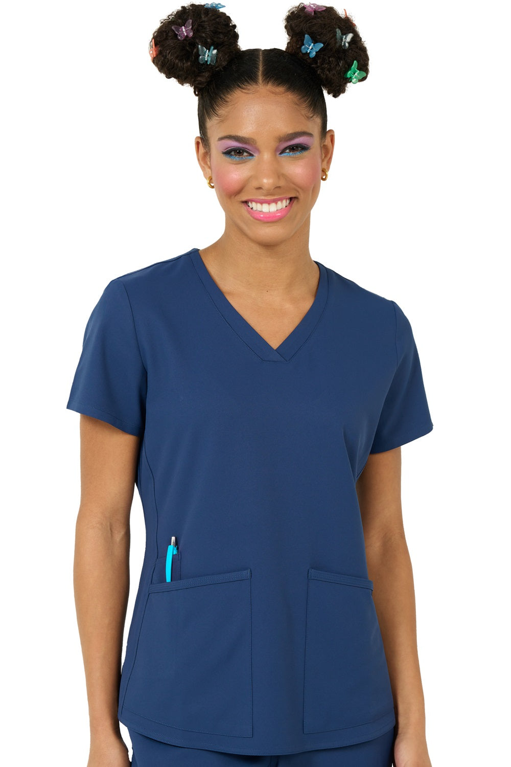 Navy blue Zavate Studio Focus V Neck medical scrub top for nurses and healthcare professionals.