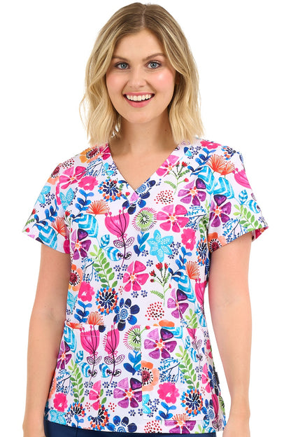 Zavate Audrey Scrub Top in Print Pattern Botanical Blitz at Parker's Clothing & Scrubs.