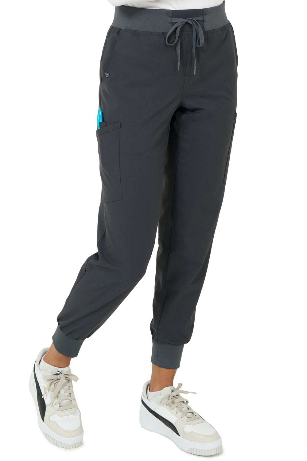 Zavate Studio Refined Jogger 3060 scrub pants in pewter grey - modern tapered leg design with bungee loop and multiple pockets for nurses and medical staff.