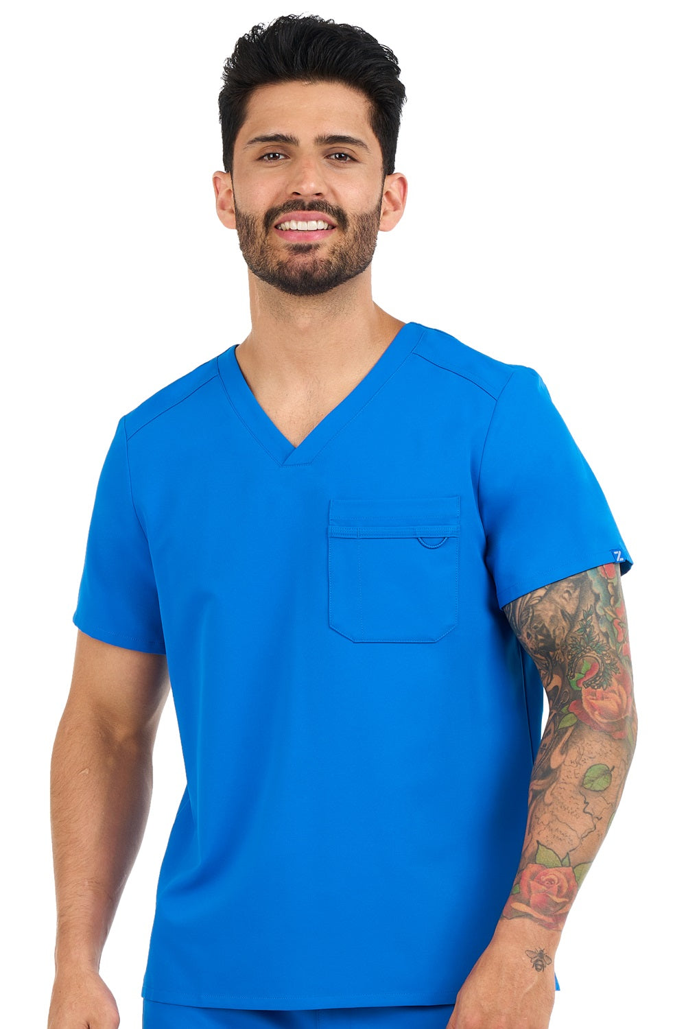Zavate Studio Trailblazer men's scrub top in royal blue - versatile lightweight medical scrub for healthcare workers with modern v-neck design.