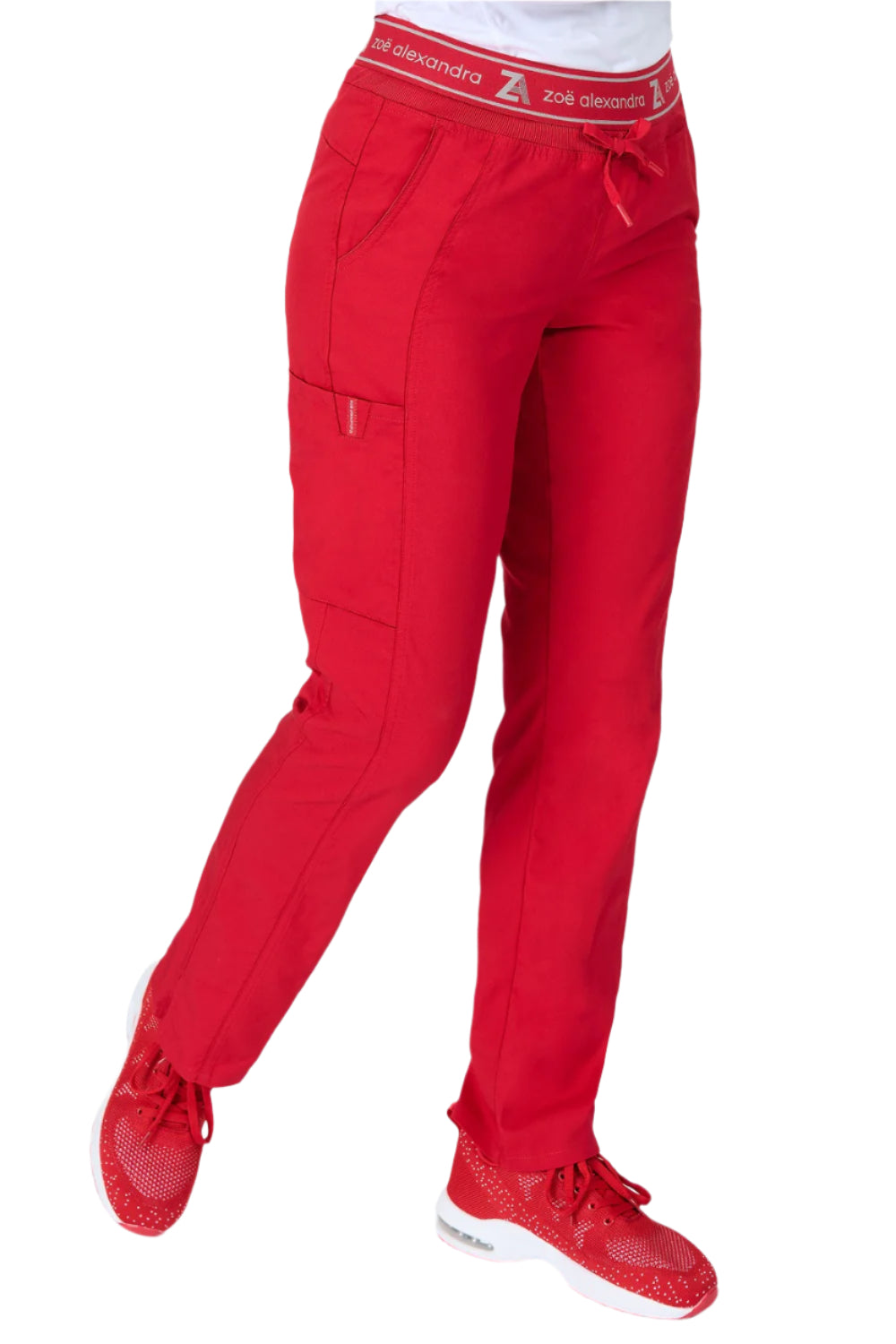 Zavate Zoe Alexandra Greenwich straight leg scrub pants in red - premium healthcare apparel with rib knit waistband and multiple pockets for medical professionals.
