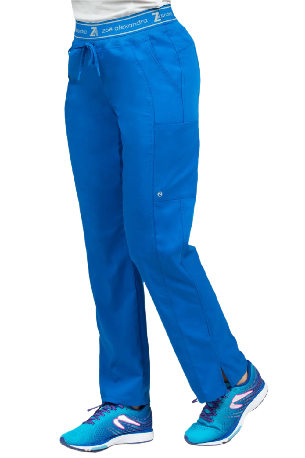 Zavate Zoe Alexandra Greenwich straight leg scrub pants in royal blue - machine washable medical scrubs with classic silhouette for physicians, nurses, and dental staff.