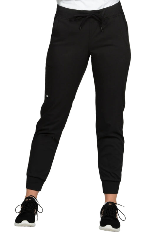 Zavate Zoe Alexandra Tribeca black jogger scrub pants with elastic waistband and drawstring for women healthcare professionals nurses and doctors.