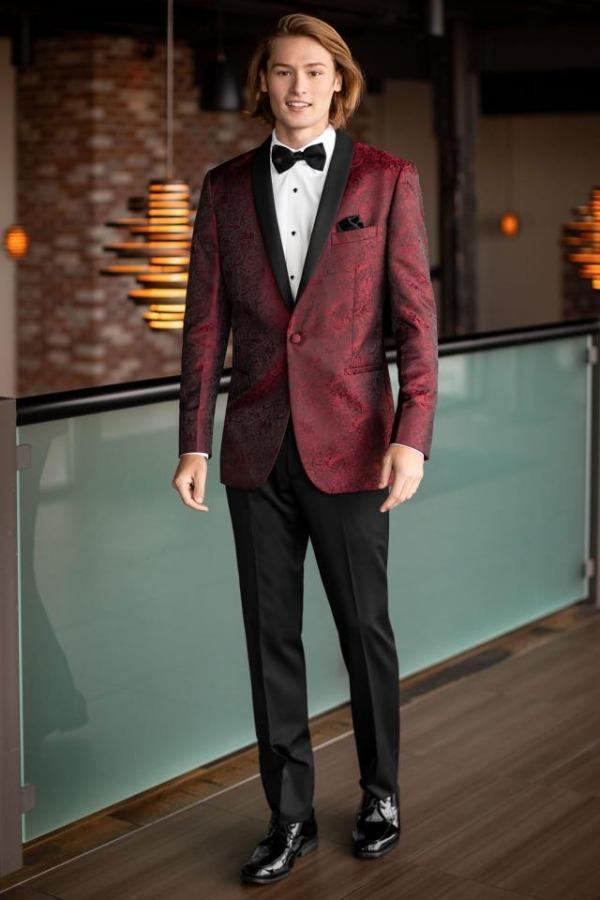 Jim's Formal Wear Tuxedos Diamond Collection Mark of Distinction Aires Slim Red Paisley at Parker's Clothing and Shoes.