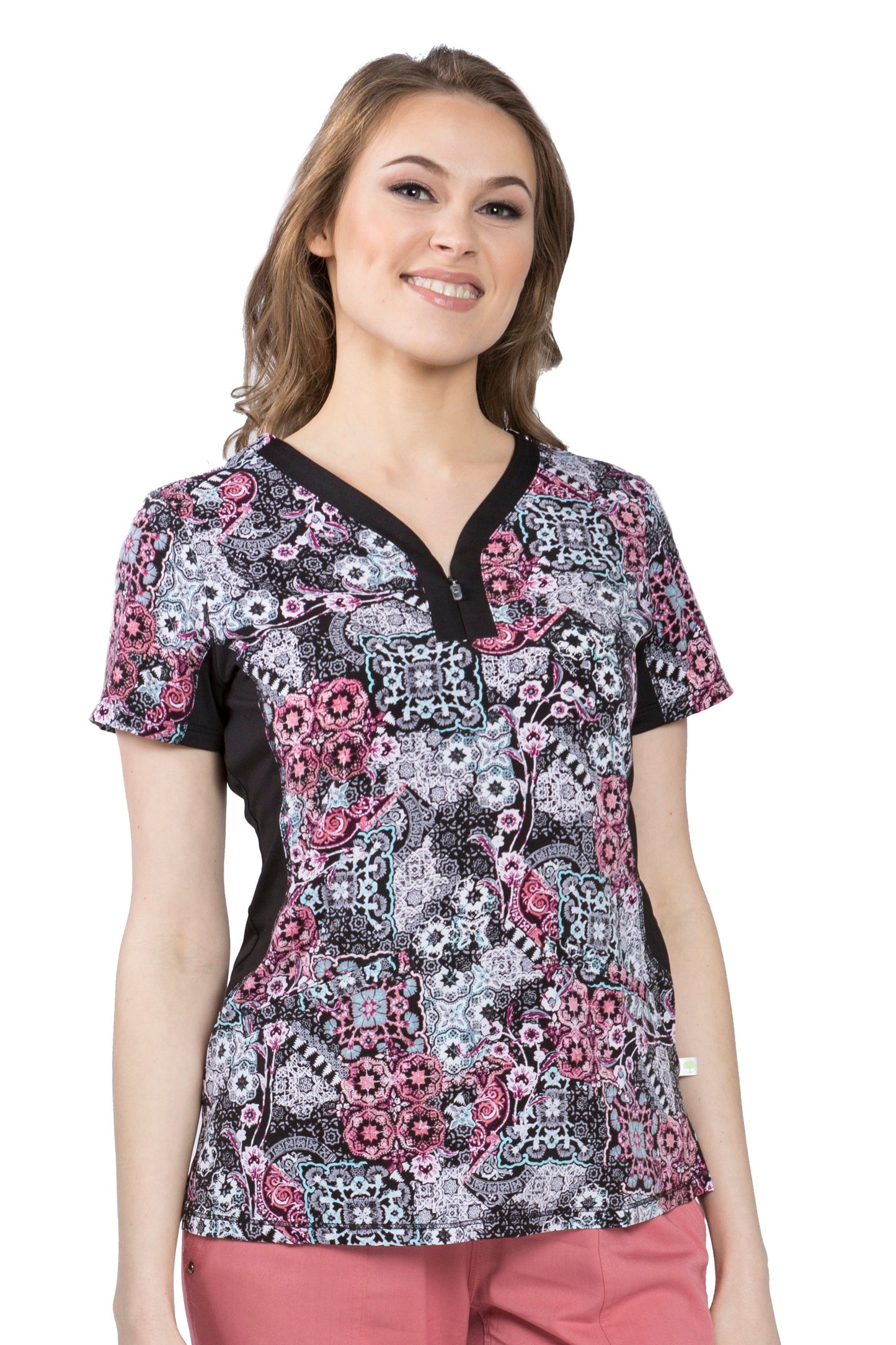 Healing Hands Scrubs Premiere Label Jessi Print Top in Rosewood at Parker's Clothing & Scrubs.