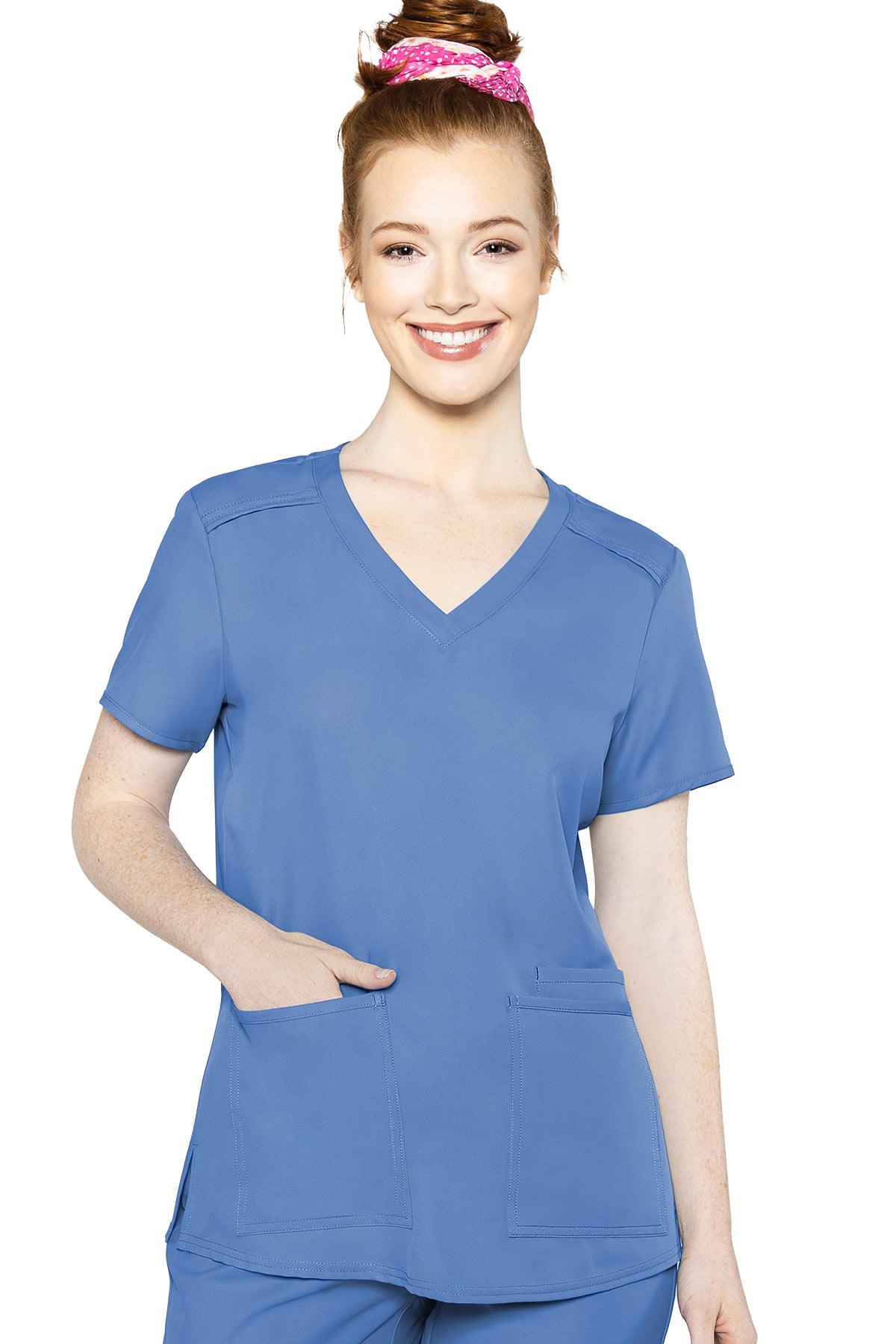 Med Couture Scrub Top Insight Classic V-Neck 3 Pocket in Ceil at Parker's Clothing and Shoes.
