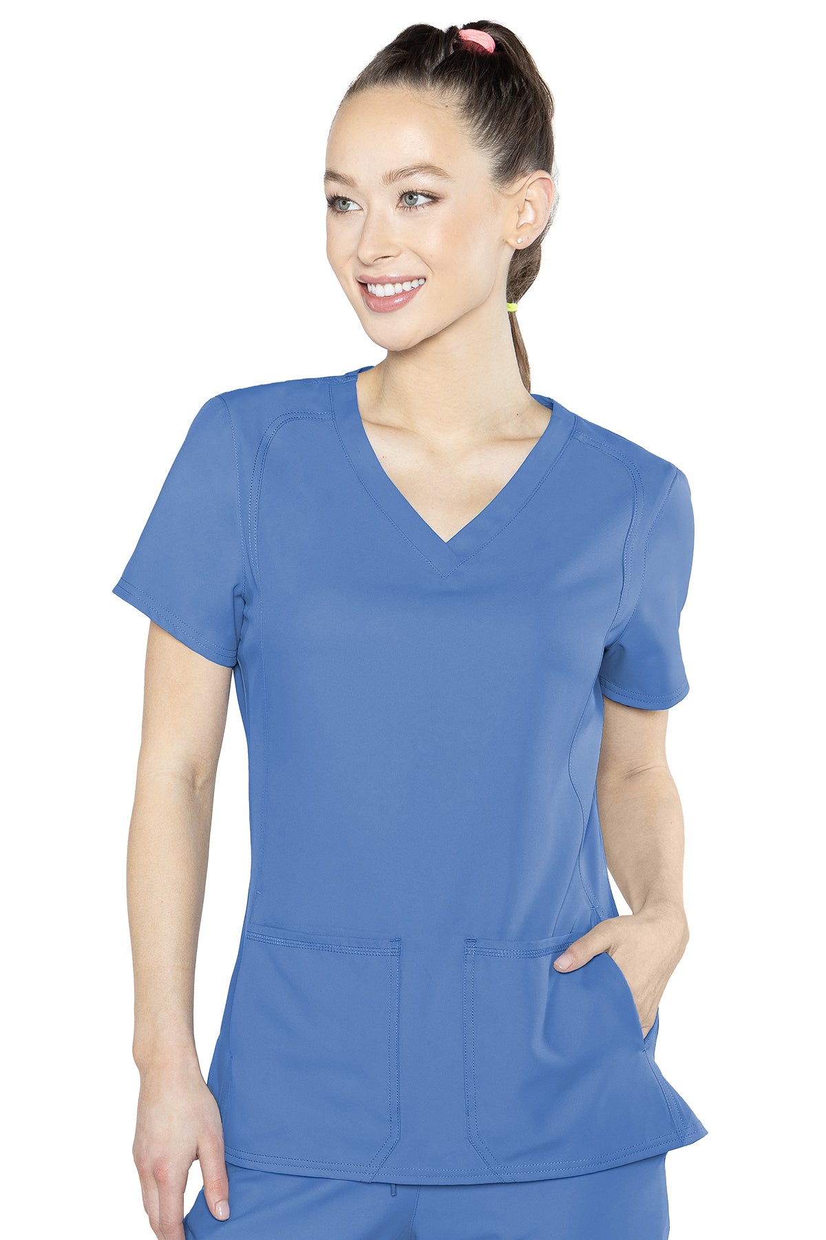 Med Couture Scrub Top Insight Classic V-Neck Side Pocket in Ceil at Parker's Clothing and Shoes.