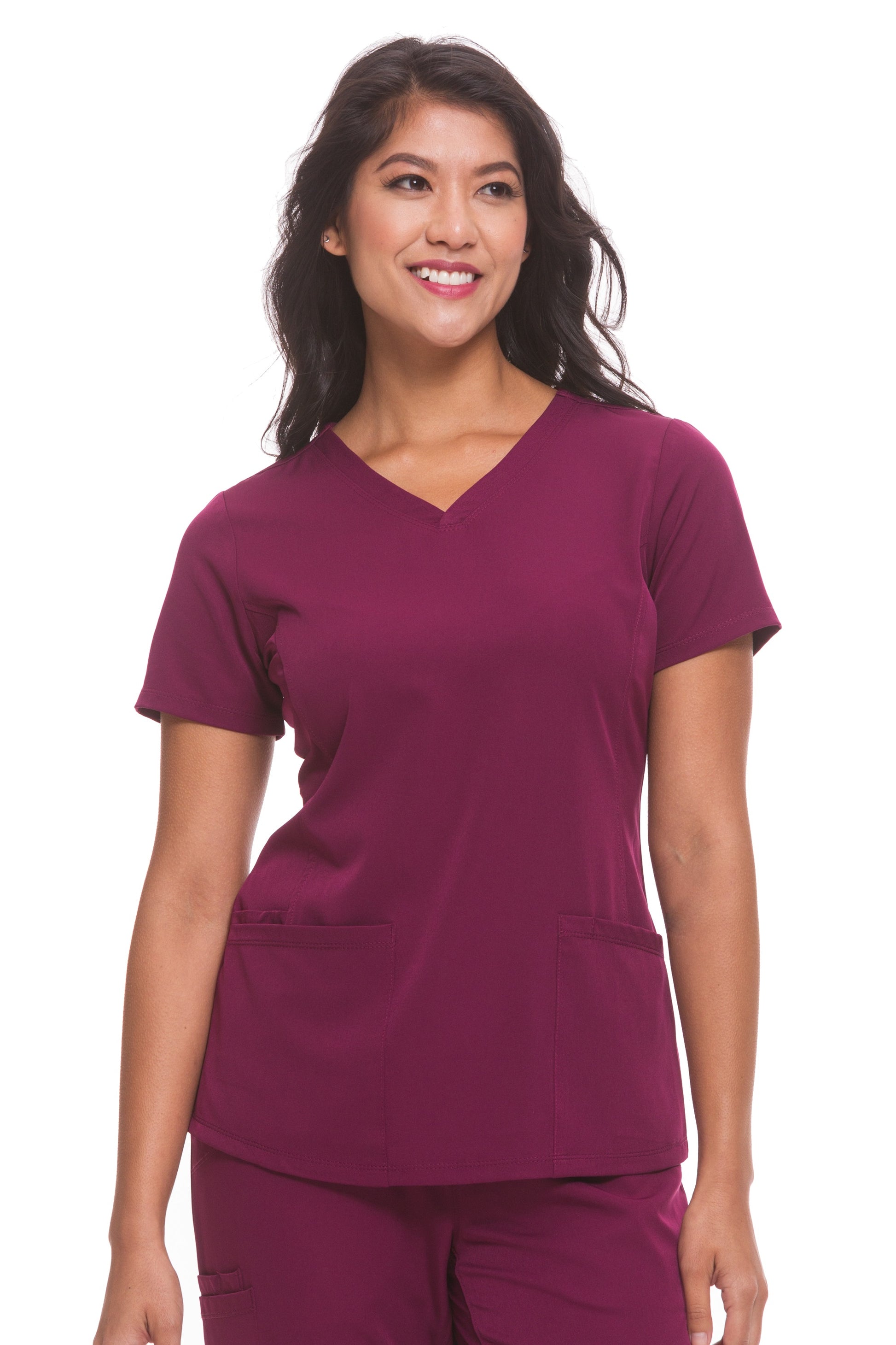 Healing Hands HH Works Monica V-Neck Scrub Top in Wine at Parker's Clothing and Shoes