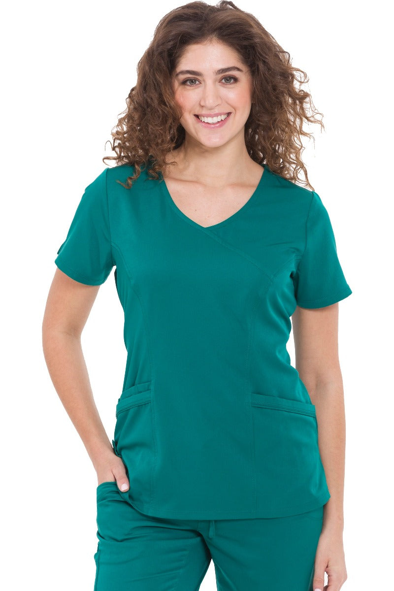 Healing Hands HH Works Madison Mock Wrap Scrub Top in Hunter at Parker's Clothing and Shoes