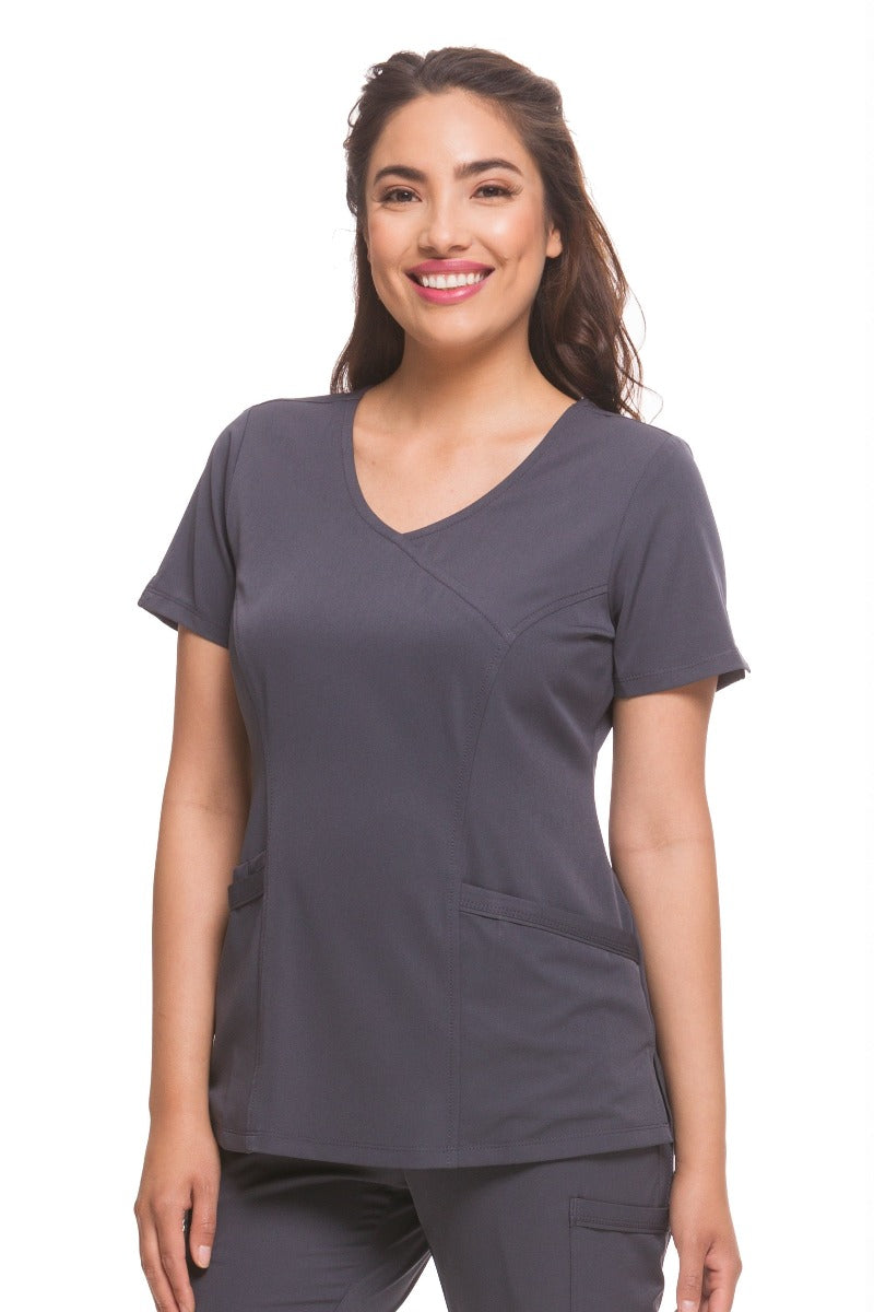Healing Hands HH Works Madison Mock Wrap Scrub Top in Pewter at Parker's Clothing and Shoes