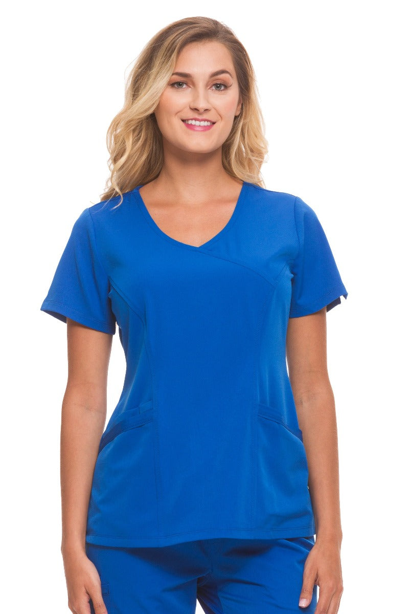 Healing Hands HH Works Madison Mock Wrap Scrub Top in Royal at Parker's Clothing and Shoes