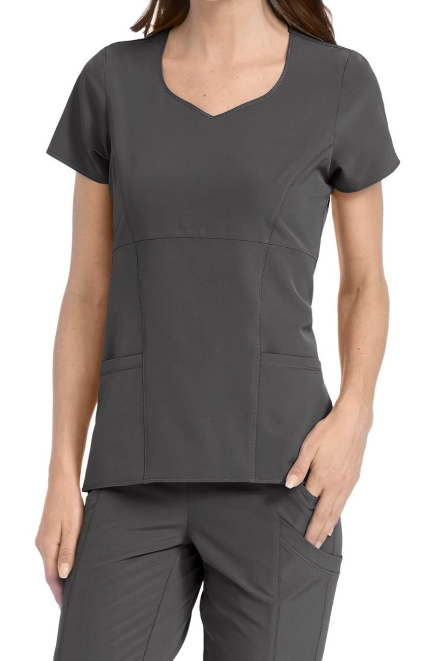 Med Couture Scrub Top 4-Ever Flex Polly in Pewter at Parker's Clothing and Shoes.