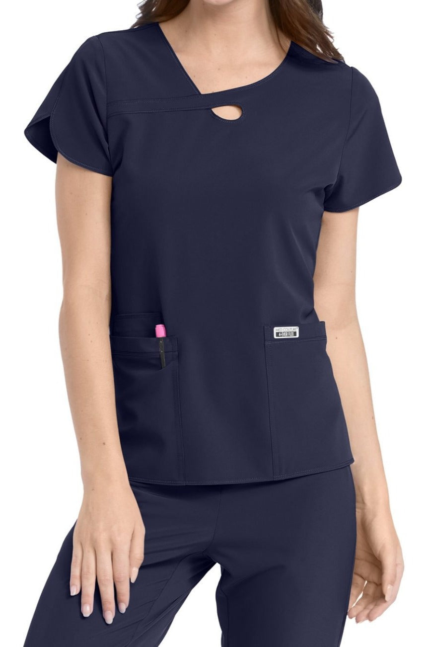 Med Couture Scrub Top 4-Ever Flex Lola Keyhole in Navy at Parker's Clothing and Shoes.