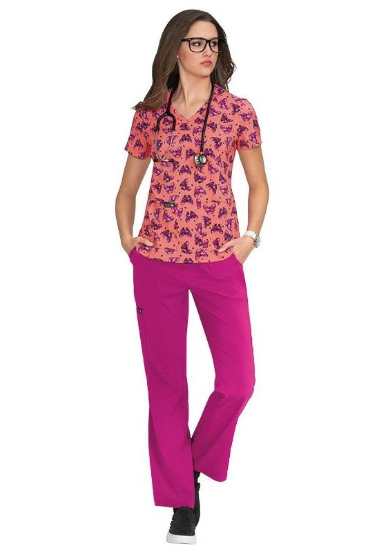 Koi Print Scrub Tops Plus Sizes Airbrush Butterflies at Parker's Clothing and Shoes.