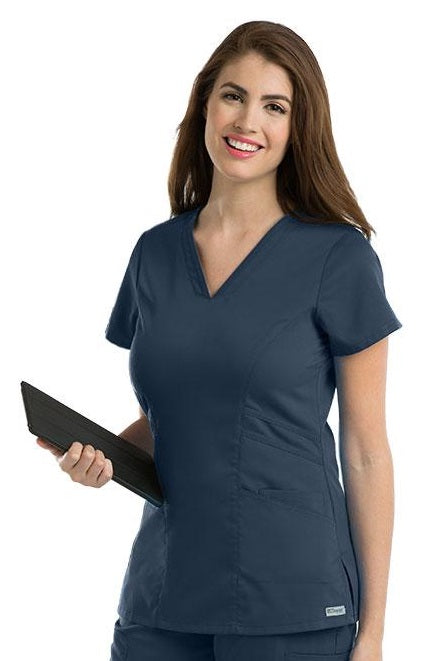 Grey's Anatomy Scrub Top Marquis V-neck in Steel at Parker's Clothing and Shoes.