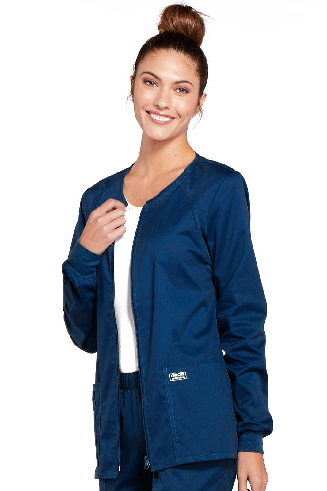 Cherokee Core Stretch Scrub Jacket Zip Front 4315 in Navy at Parker's Clothing and Shoes.