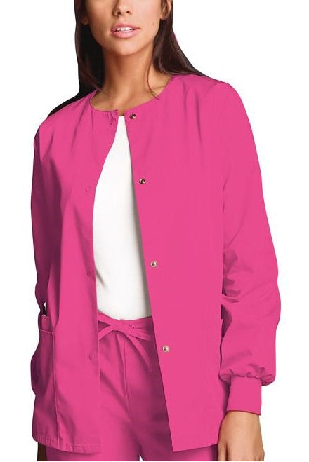 Cherokee Workwear Jacket Snap Front 4350 in Shocking Pink at Parker's Clothing and Shoes.