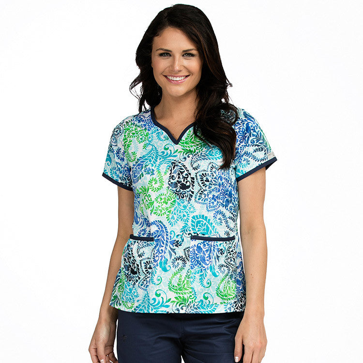 Med Couture Print Scrub Tops Natasha As The Leaves Turn Print Tops at Parker's Clothing and Shoes.
