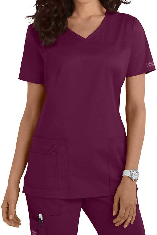 Cherokee Scrub Top Core Stretch V Neck 4727 in Wine at Parker's Clothing & Scrubs.