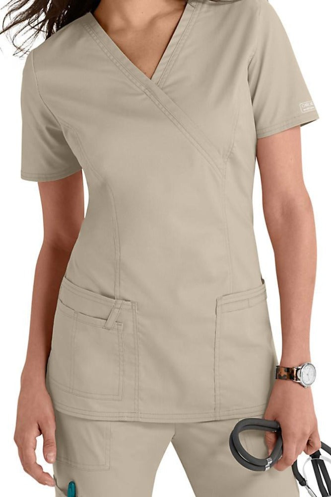 Cherokee Scrub Top Core Stretch Mock Wrap 4728 in Khaki at Parker's Clothing & Scrubs.