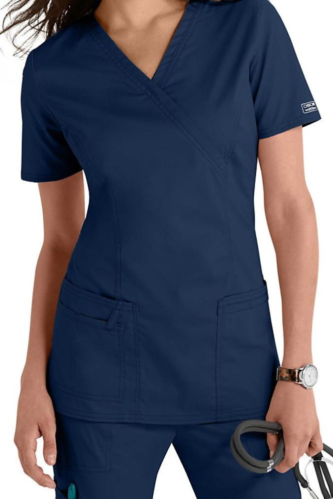 Cherokee Scrub Top Core Stretch Mock Wrap 4728 in Navy at Parker's Clothing and Shoes.
