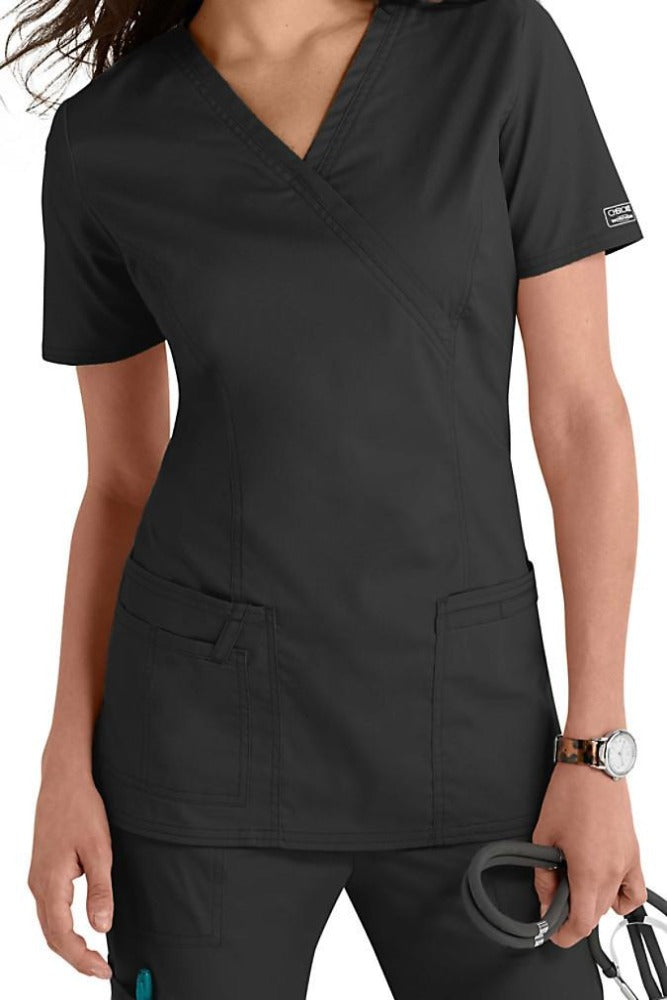 Cherokee Scrub Top Core Stretch Mock Wrap 4728 in Pewter at Parker's Clothing and Shoes.