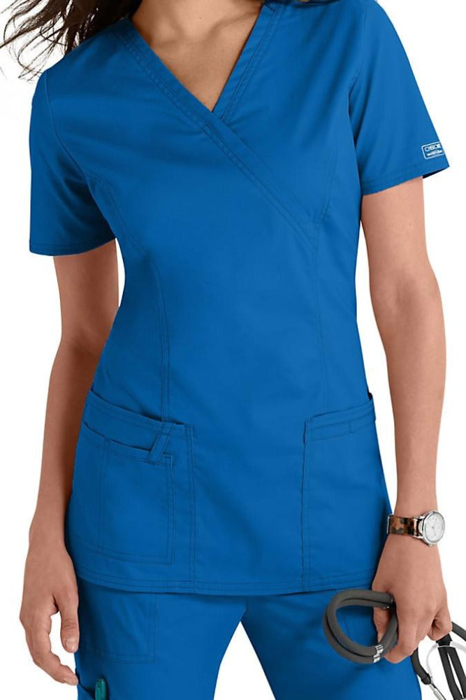 Cherokee Scrub Top Core Stretch Mock Wrap 4728 in Royal at Parker's Clothing and Shoes.