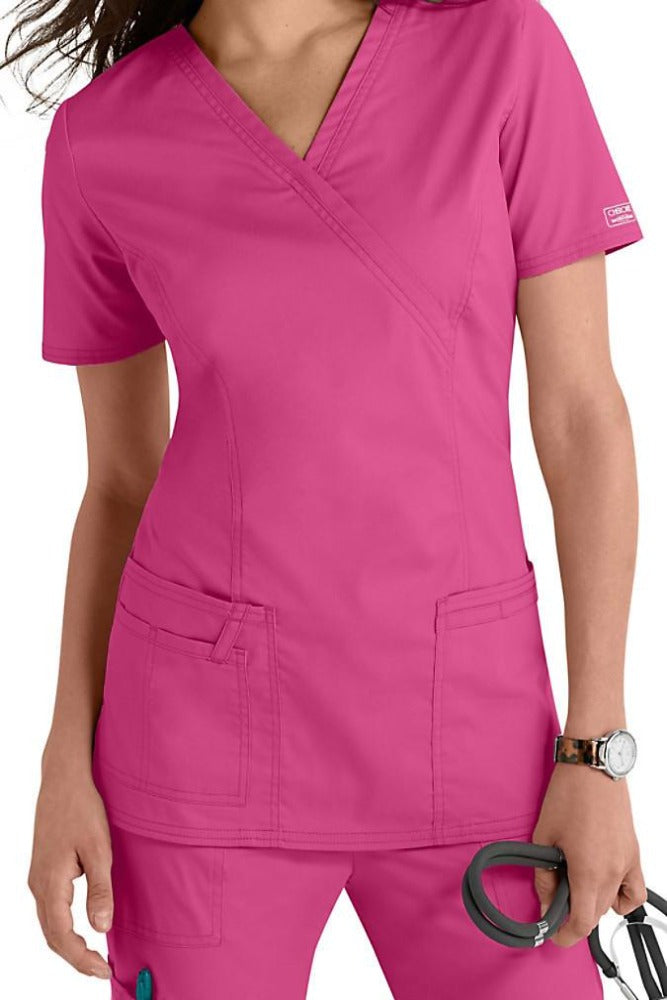 Cherokee Scrub Top Core Stretch Mock Wrap 4728 in Shocking Pink at Parker's Clothing & Scrubs.