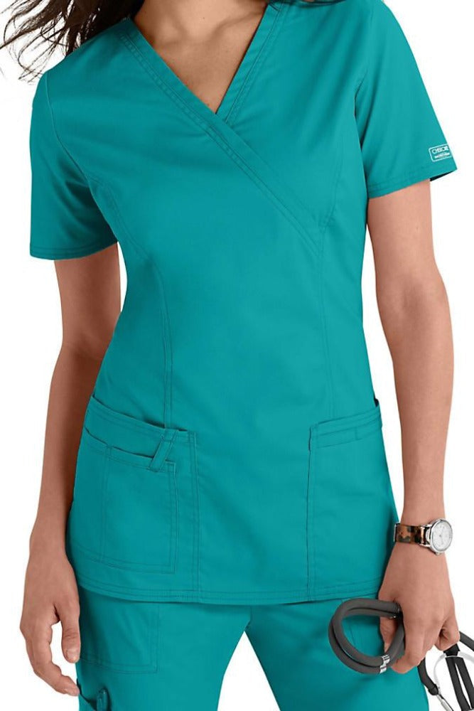 Cherokee Scrub Top Core Stretch Mock Wrap 4728 in Teal at Parker's Clothing & Scrubs.