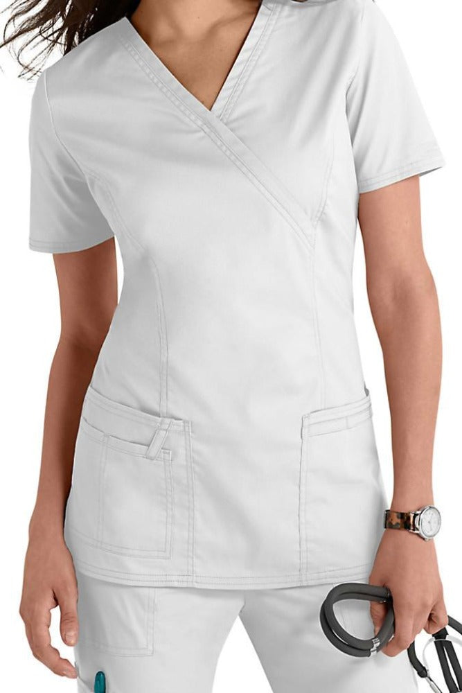 Cherokee Scrub Top Core Stretch Mock Wrap 4728 in White at Parker's Clothing & Scrubs.