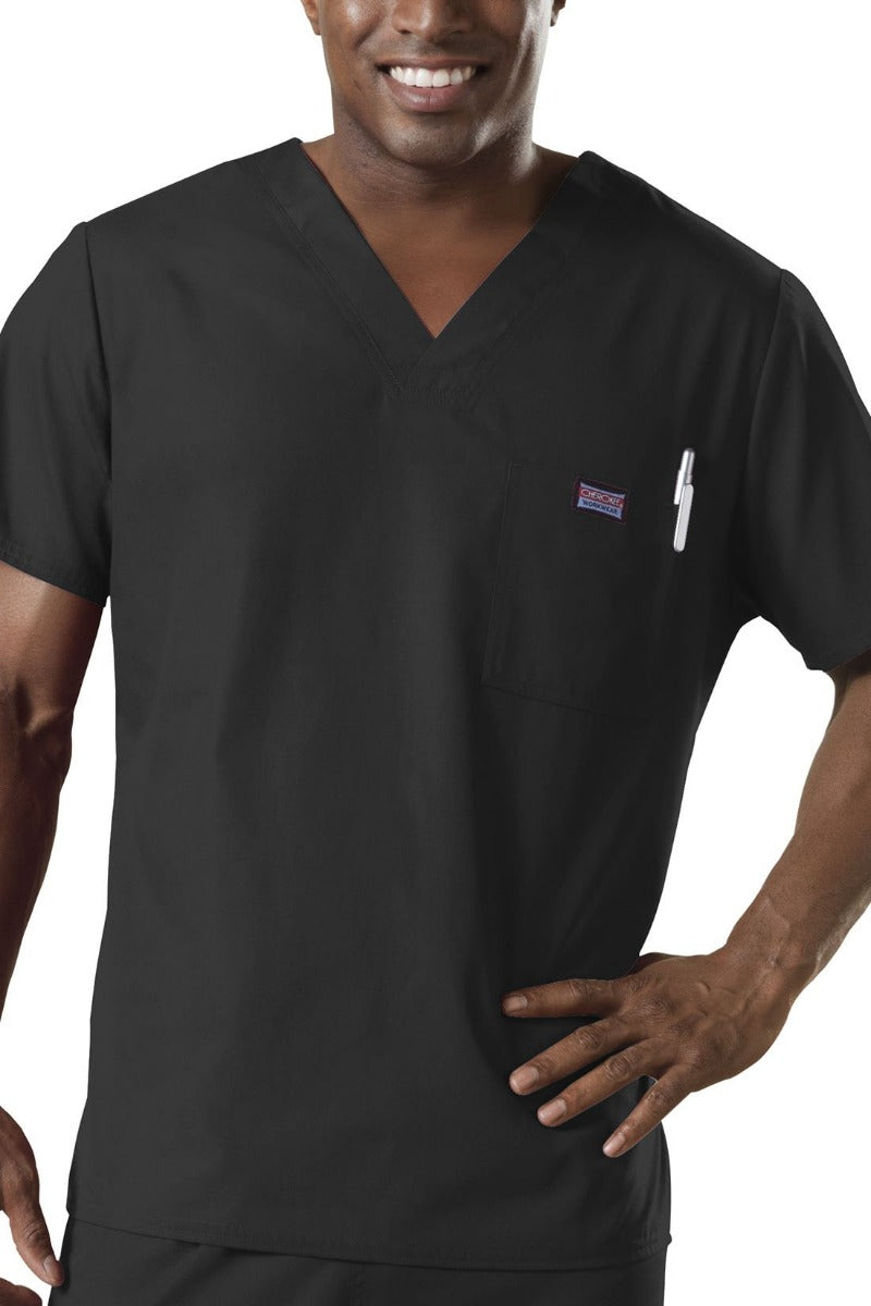 Cherokee Mens Scrub Top Workwear Originals in Black at Parker's Clothing and Shoes.