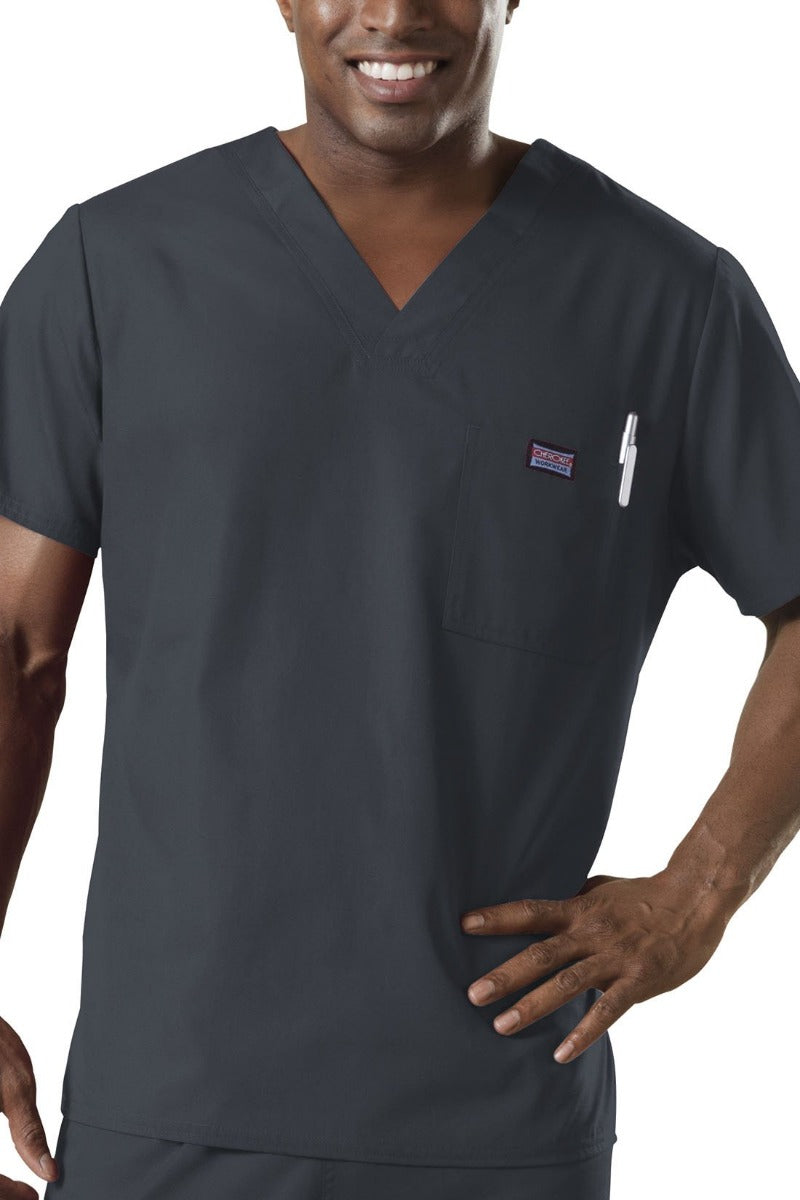 Cherokee Mens Scrub Top Workwear Originals in Pewter at Parker's Clothing and Shoes.